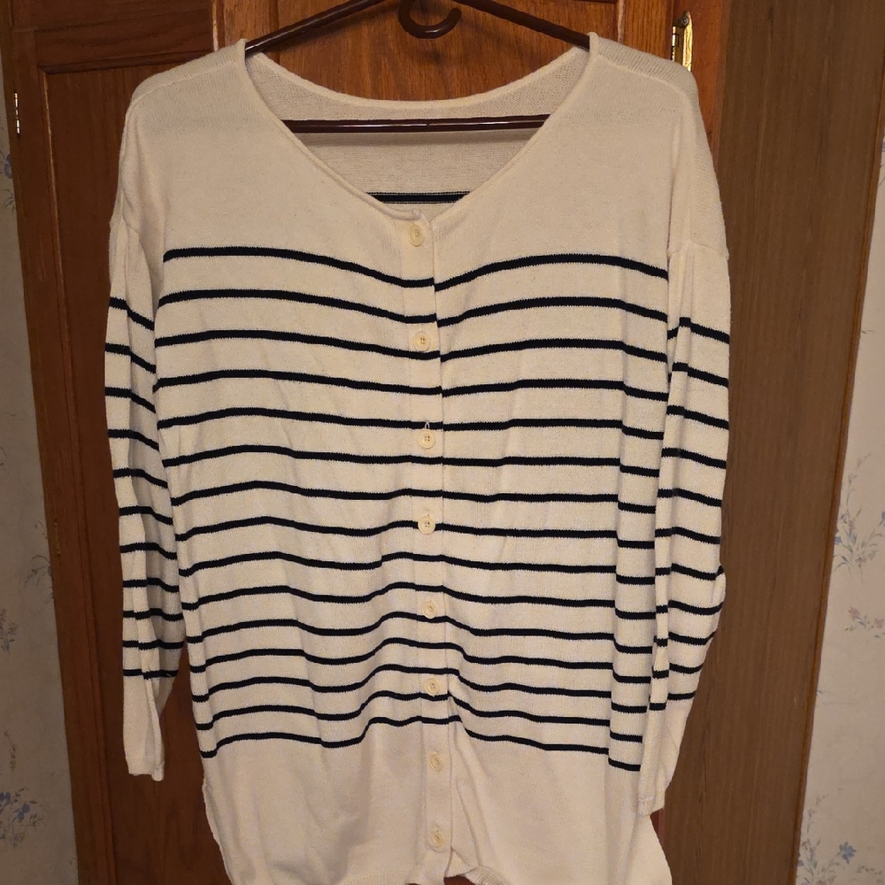 Striped Button-Up Cardigan